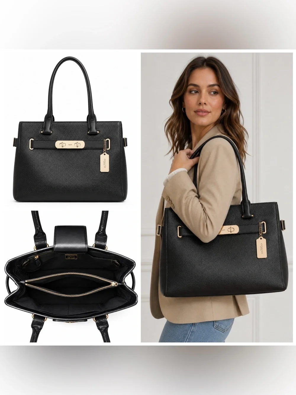 Coach. 5 Piece Set: Swagger Carryall & Free Watch, Wristlet, Scarf & Dust Bag. - Picture 2 of 16